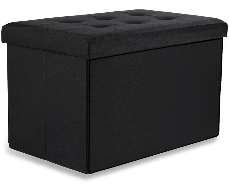 Pufa składana XL z guzikami - 60x38x38cm aksamit czarna