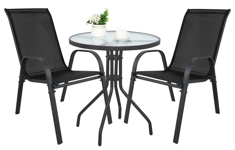 Stół okrągły ISLAND 60cm + 2x Krzesło SOFIA czarne