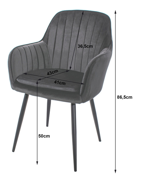 Krzesło LUGO - aksamit ciemny szary / nogi czarne x 2