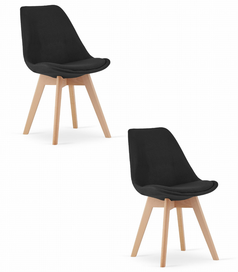 Krzesło NORI - czarny materiał bez guzików - nogi naturalne x 2