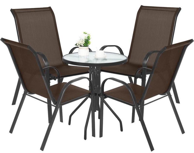 Stół okrągły ISLAND 60cm + 4x Krzesło SOFIA brąz