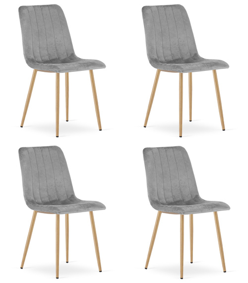 Krzesło LAVA - jasny szary aksamit / nogi kolor drewna x 4