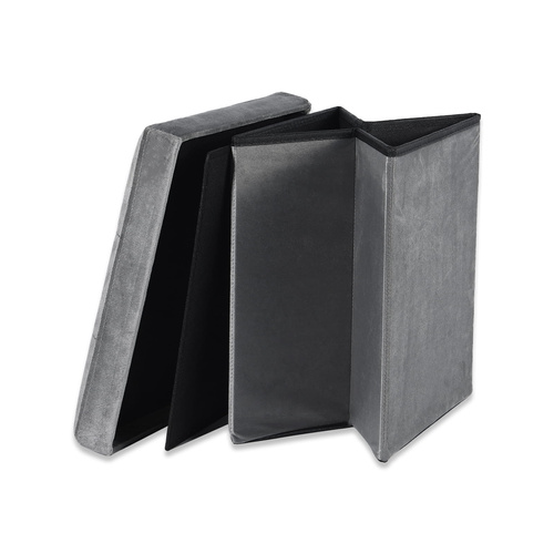 Pufa składana L z guzikami - 38x38x38cm aksamit szara x 8