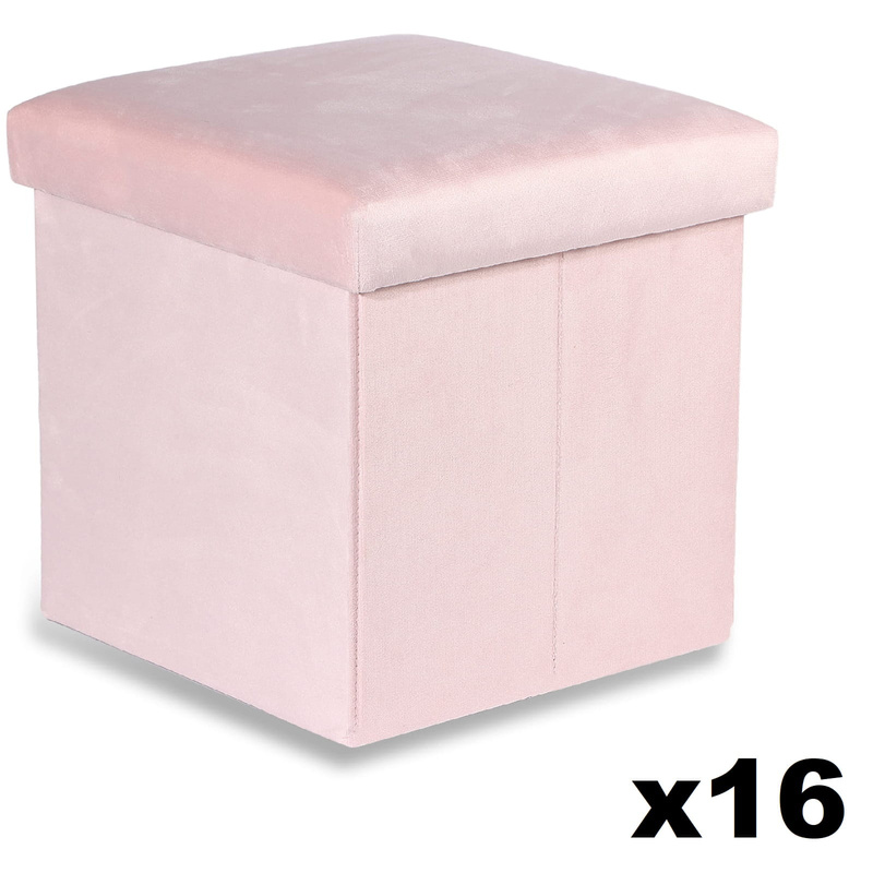Pufa składana M - 30x30x30cm aksamit róż x 16