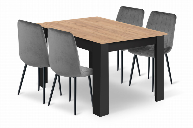 Zestaw stół NP 120x80 Craft Czarny + 4 krzesła LAVA szare