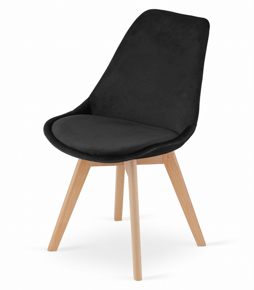 Krzesło NORI - czarny aksamit - nogi naturalne x 3