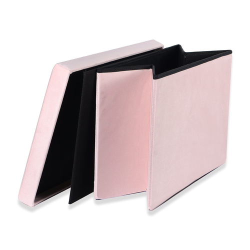 Pufa składana XL z guzikami - 60x38x38cm aksamit róż x 4