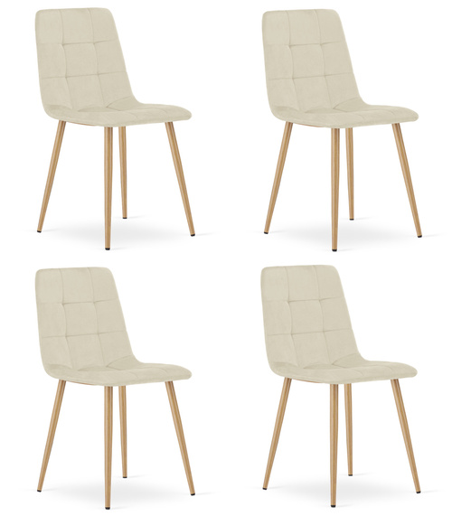 Krzesło KARA - jasny beż aksamit / nogi kolor drewna x 4