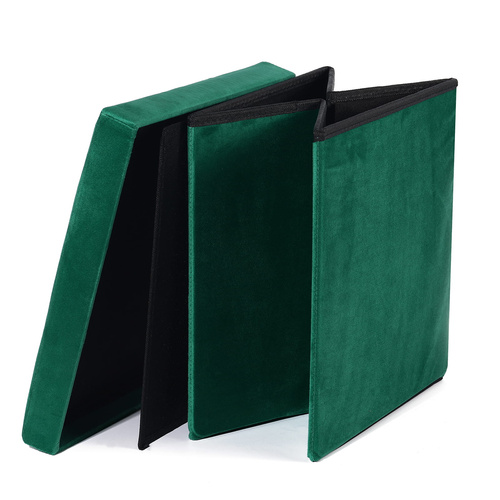 Pufa składana L z guzikami - 38x38x38cm aksamit zielona x 8