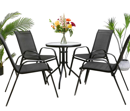 Stół okrągły ISLAND 60cm + 4x Krzesło SOFIA ciemny szary