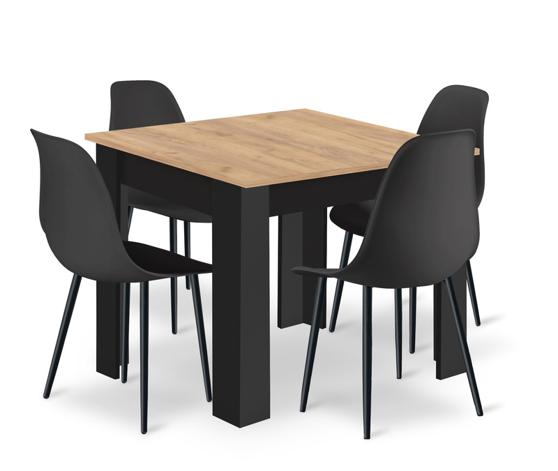 Zestaw Stół NP 80x80 Artisan nogi czarne + 4 krzesła WAT czarne / nogi czarne