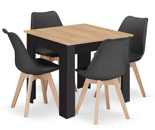 Stół NP 80x80 Artisan nogi czarne + 4 krzesła MARK czarne nogi naturalne