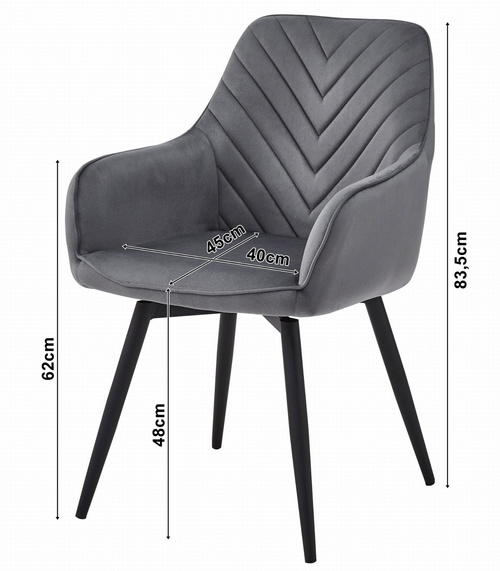 Krzesło NANA360 - ciemny szary aksamit / nogi czarne x 2