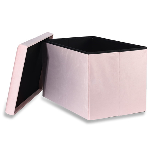 Pufa składana XL z guzikami - 60x38x38cm aksamit róż