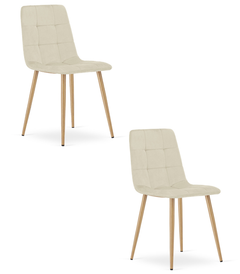 Krzesło KARA - jasny beż aksamit / nogi kolor drewna x 2