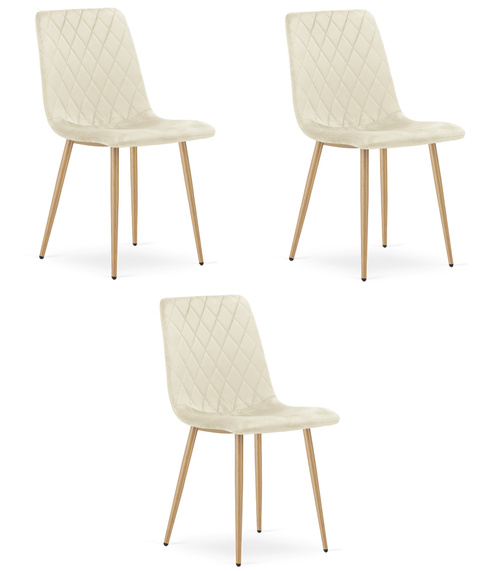 Krzesło TURIN - jasny beż aksamit / nogi kolor drewna x 3