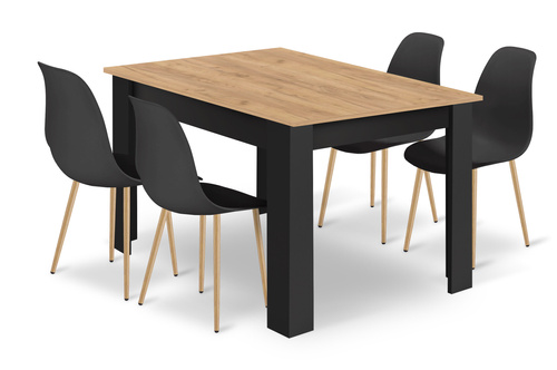 Zestaw Stół NP 120x80 Artisan nogi czarne + 4 krzesła WAT czarne / nogi naturalne