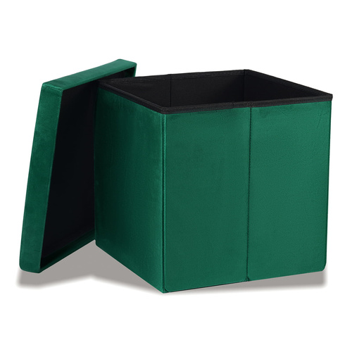 Pufa składana L z guzikami - 38x38x38cm aksamit zielona