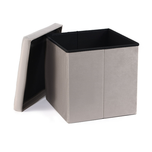 Pufa składana L z guzikami - 38x38x38cm aksamit beż