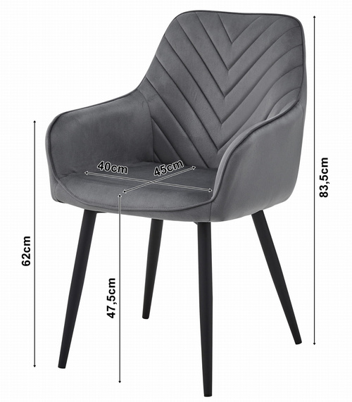 Krzesło NANA - aksamit srebrno-szary / nogi czarne x 2