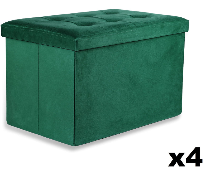 Pufa składana XL z guzikami - 60x38x38cm aksamit zielona x 4