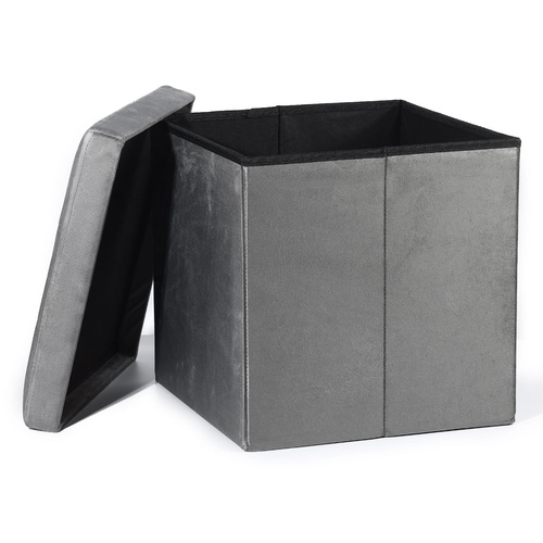 Pufa składana L z guzikami - 38x38x38cm aksamit szara