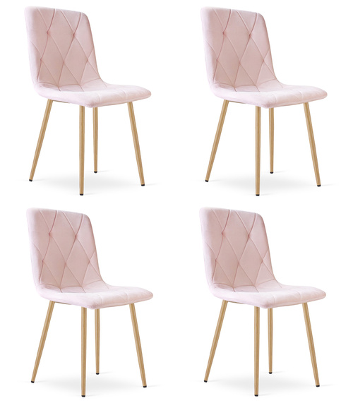 Krzesło LIBRA - jasny róż aksamit / nogi kolor drewna x 4