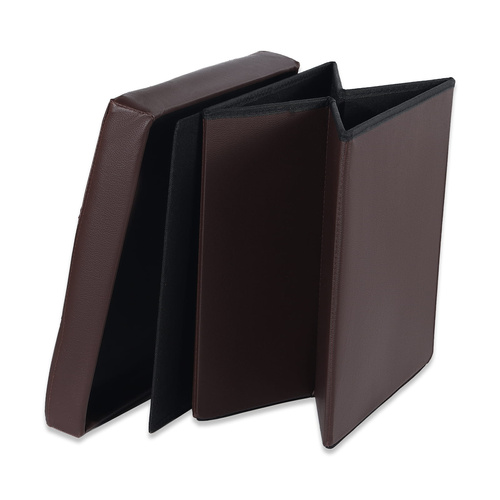 Pufa składana L z guzikami - 38x38x38cm ekoskóra brąz