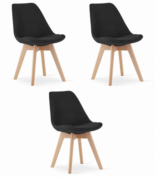Krzesło NORI - czarny materiał bez guzików - nogi naturalne x 3