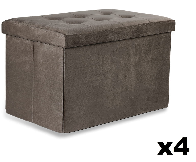 Pufa składana XL z guzikami - 60x38x38cm aksamit brąz x 4