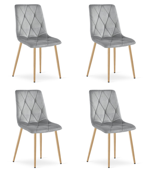 Krzesło LIBRA - jasny szary aksamit / nogi kolor drewna x 4
