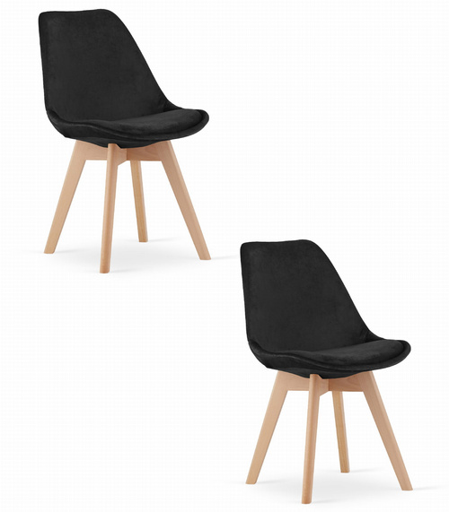 Krzesło NORI - czarny aksamit - nogi naturalne x 2