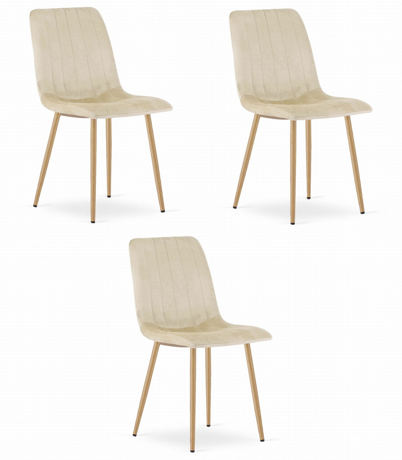 Krzesło LAVA - jasny beż aksamit / nogi kolor drewna x 3