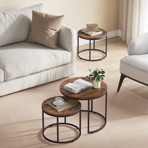 Stolik kawowy okrągły 2szt - rustykalny / nogi czarne