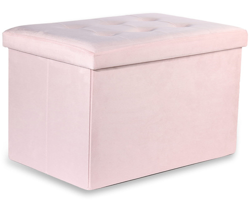 Pufa składana XL z guzikami - 60x38x38cm aksamit róż