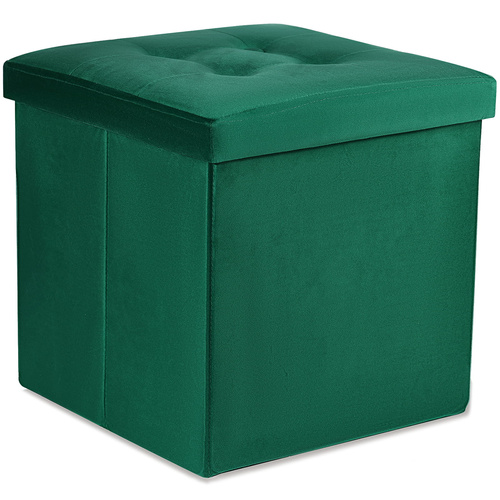 Pufa składana L z guzikami - 38x38x38cm aksamit zielona