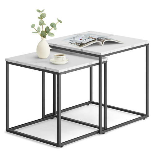 Stolik kawowy kwadrat 2szt - marmur / nogi czarne