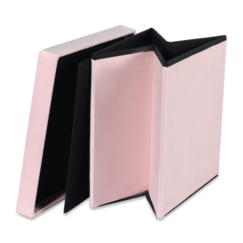 Pufa składana L z guzikami - 38x38x38cm aksamit róż