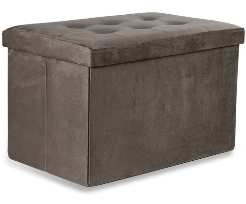 Pufa składana XL z guzikami - 60x38x38cm aksamit brąz