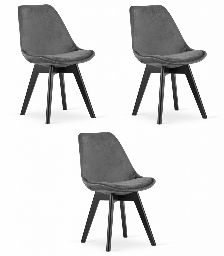 Krzesło NORI - szary ciemny aksamit - nogi czarne x 3