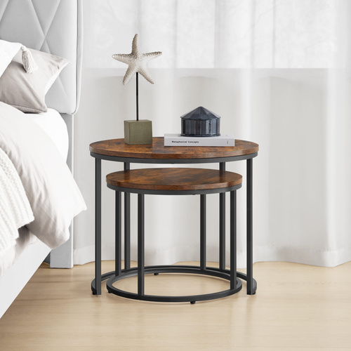 Stolik kawowy okrągły 2szt - rustykalny / nogi czarne