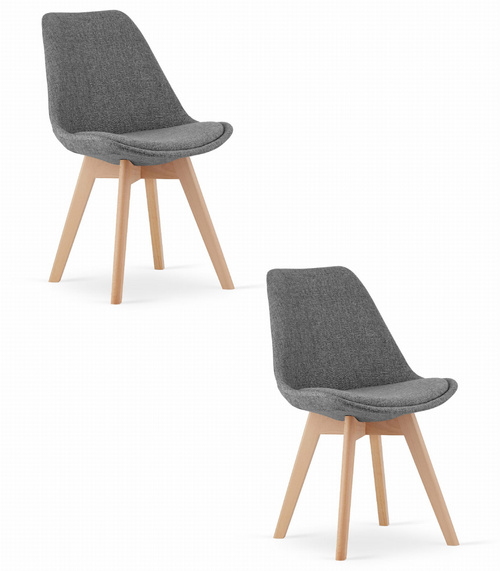 Krzesło NORI - szary materiał bez guzików - nogi naturalne x 2