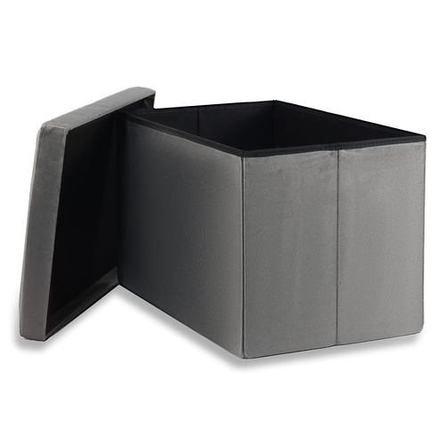 Pufa składana XL z guzikami - 60x38x38cm aksamit szara