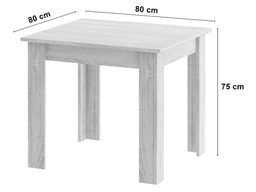 Zestaw Stół NP 80x80 Dąb Sonoma + Biały + 4 krzesła WAT szare / nogi naturalne