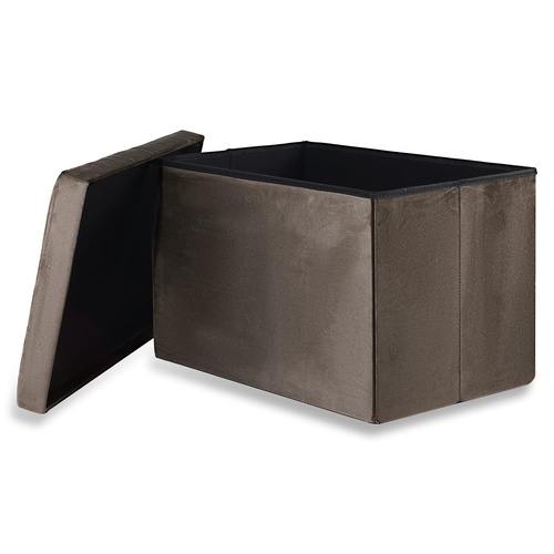 Pufa składana XL z guzikami - 60x38x38cm aksamit brąz