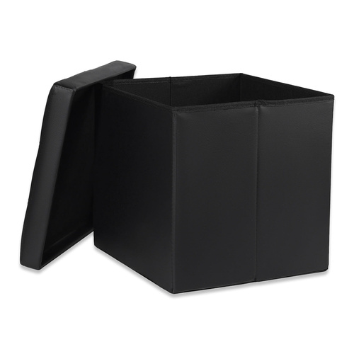 Pufa składana L z guzikami - 38x38x38cm ekoskóra czarna x 8