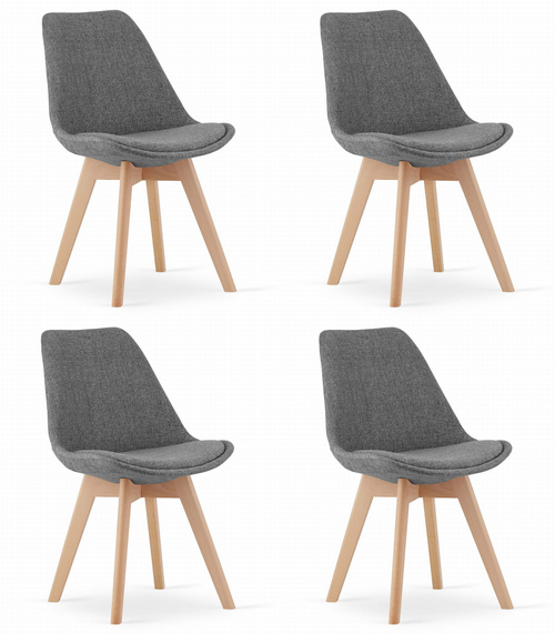 Krzesło NORI - szary materiał bez guzików - nogi naturalne x 4