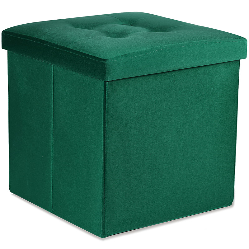 Pufa składana L z guzikami - 38x38x38cm aksamit zielona