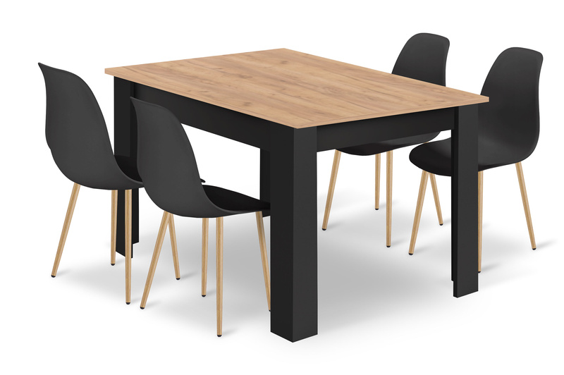 Zestaw Stół NP 120x80 Craft + Czarny + 4 krzesła WAT czarne / nogi naturalne