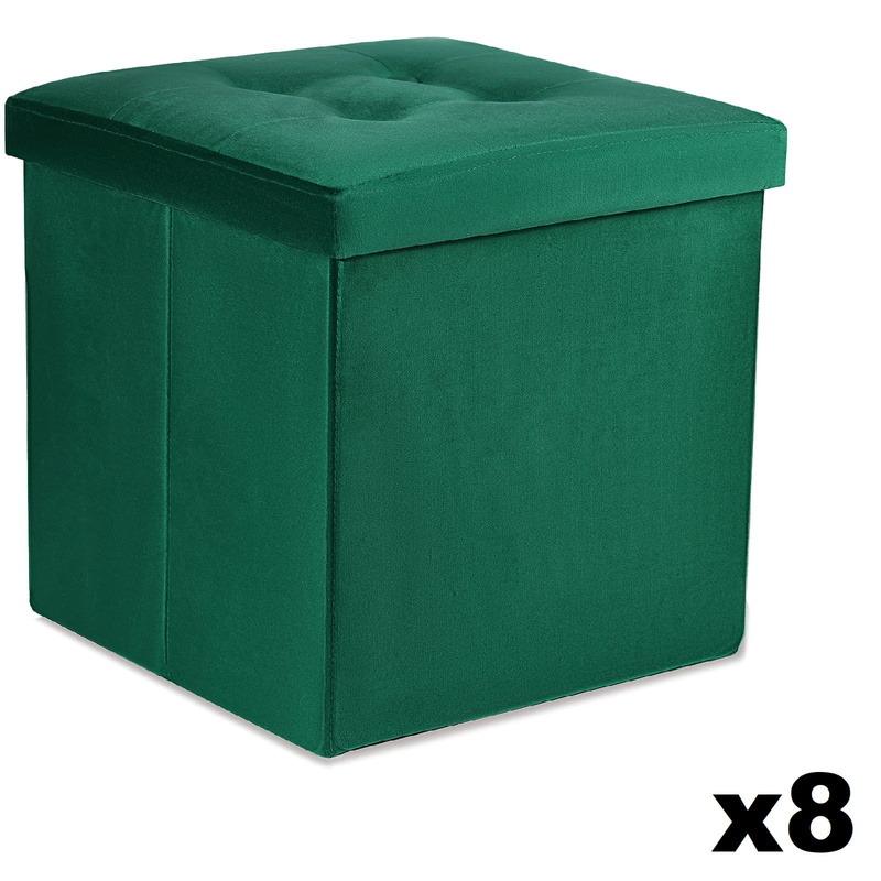 Pufa składana L z guzikami - 38x38x38cm aksamit zielona x 8